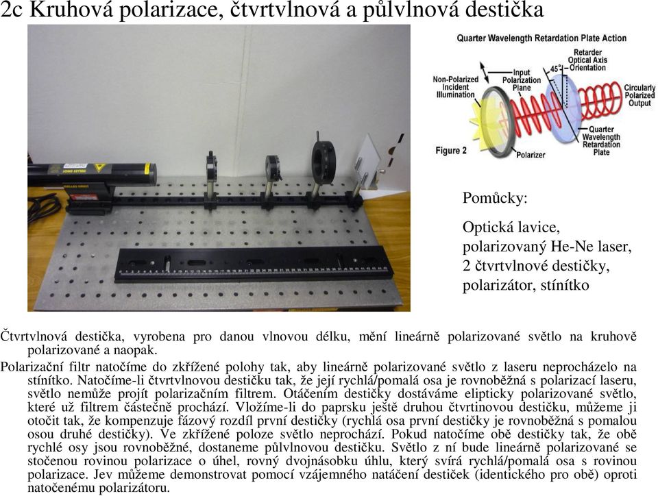 Polarizační filtr natočíme do zkřížené polohy tak, aby lineárně polarizované světlo z laseru neprocházelo na stínítko.