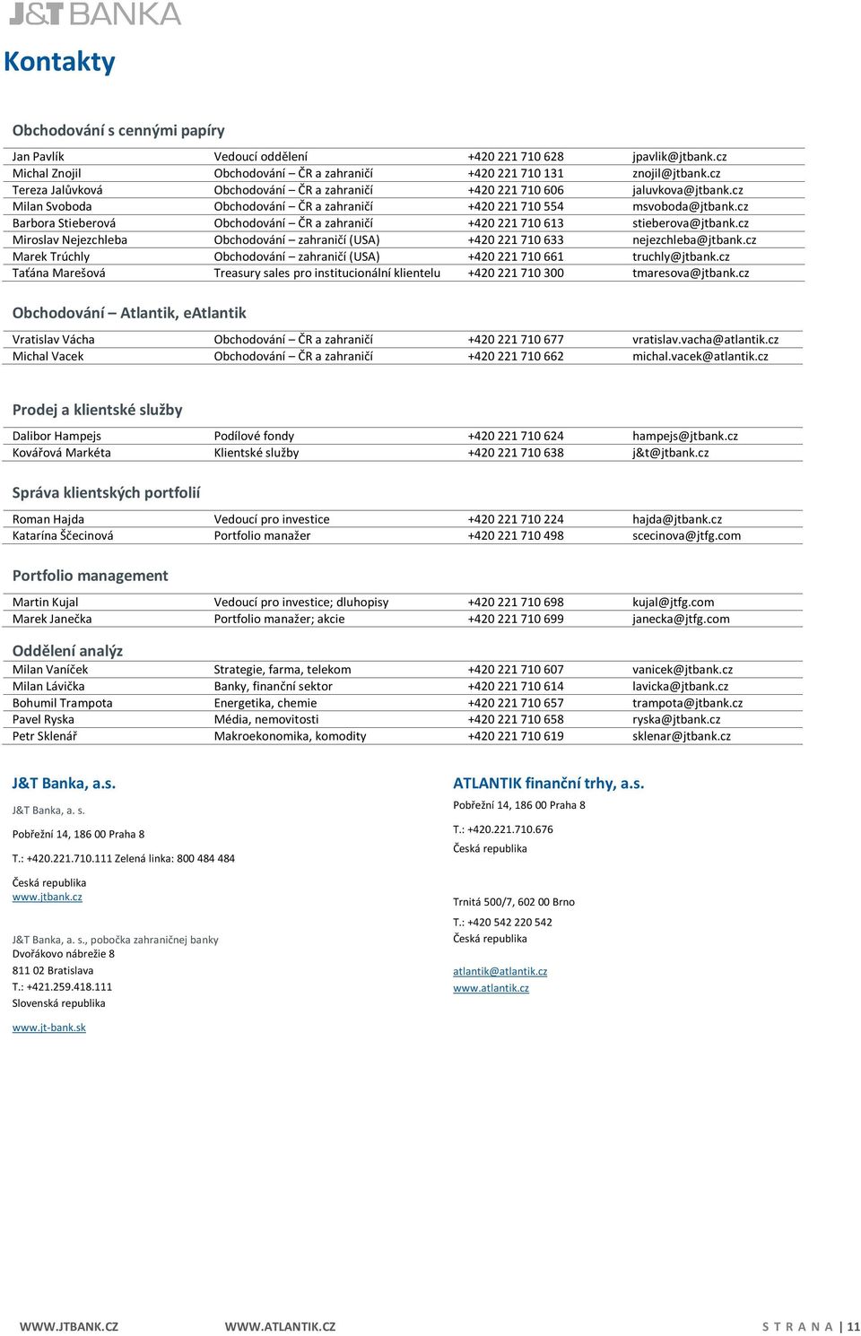 cz Barbora Stieberová Obchodování ČR a zahraničí +420 221 710 613 stieberova@jtbank.cz Miroslav Nejezchleba Obchodování zahraničí (USA) +420 221 710 633 nejezchleba@jtbank.