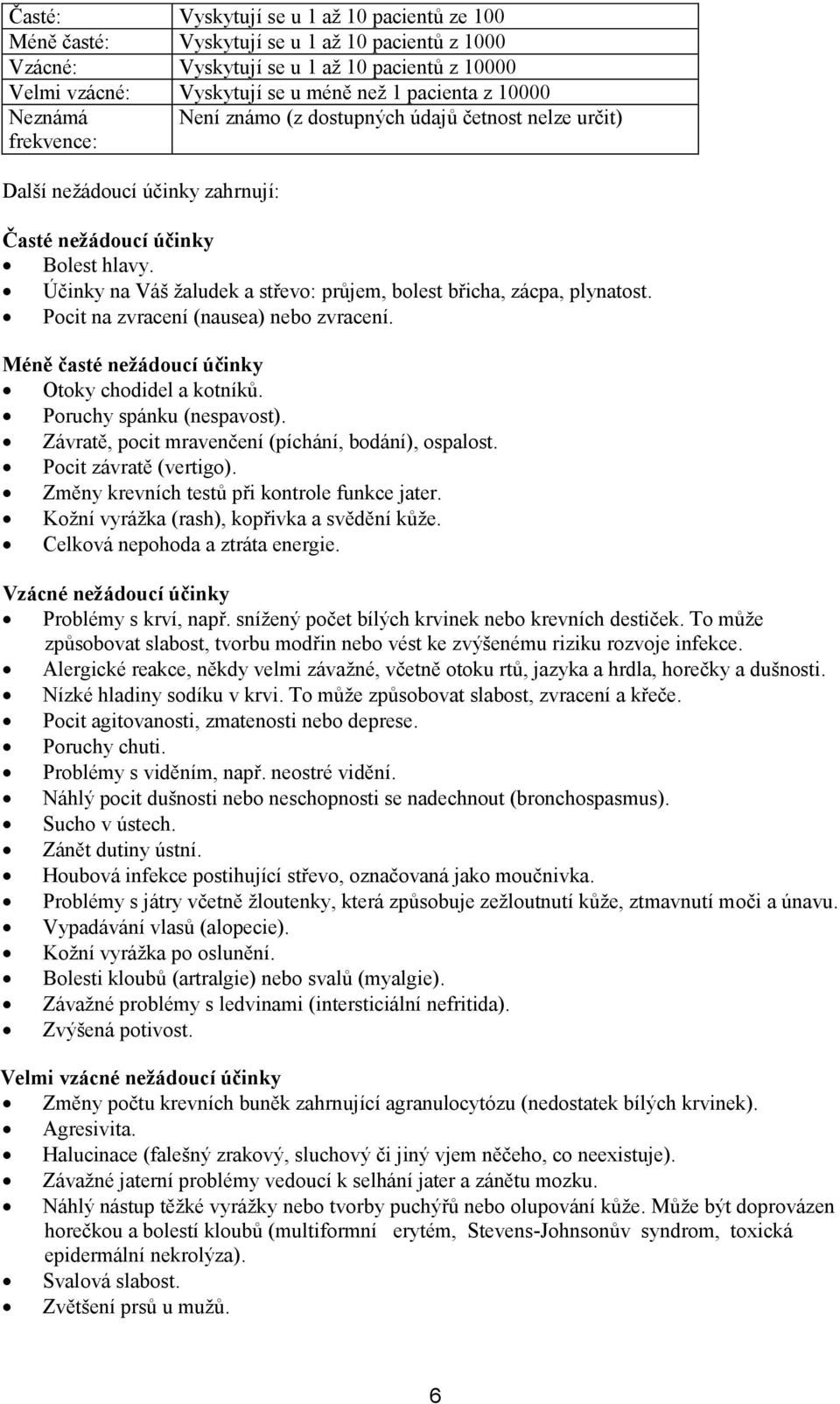 Účinky na Váš žaludek a střevo: průjem, bolest břicha, zácpa, plynatost. Pocit na zvracení (nausea) nebo zvracení. Méně časté nežádoucí účinky Otoky chodidel a kotníků. Poruchy spánku (nespavost).