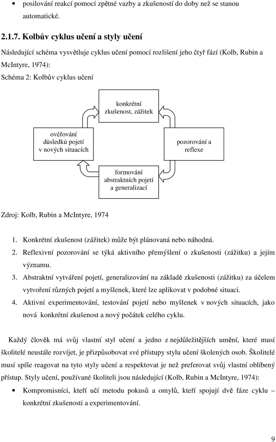 ověřování důsledků pojetí v nových situacích pozorování a reflexe formování abstraktních pojetí a generalizací Zdroj: Kolb, Rubin a McIntyre, 1974 1.