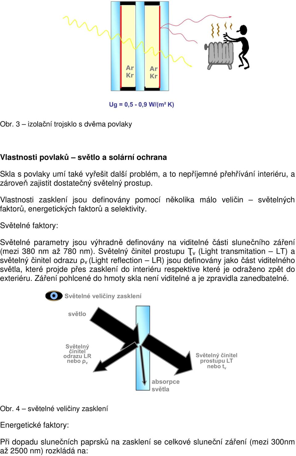 Světelné faktory: Světelné parametry jsou výhradně definovány na viditelné části slunečního záření (mezi 380 nm až 780 nm).