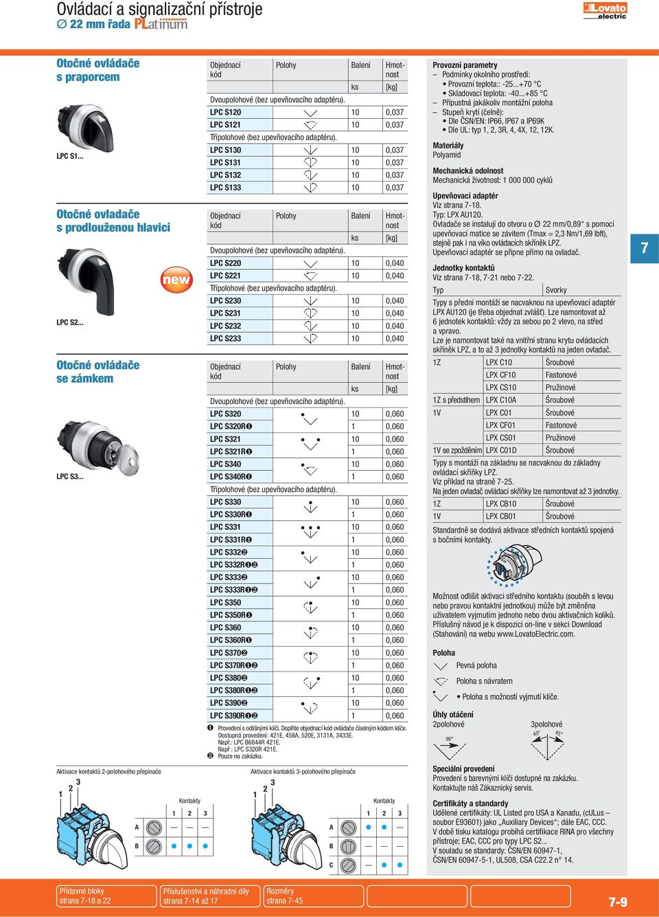 adaptéru). LPC S120 10 0,03 LPC S121 10 0,03 Třípolohové (bez upevňovacího adaptéru).