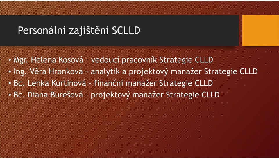 Věra Hronková analytik a projektový manažer Strategie CLLD Bc.