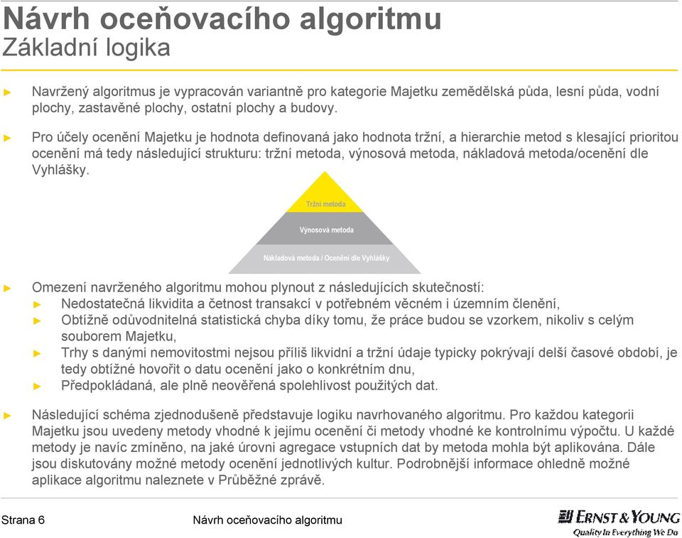 Tržní Výnosová Nákladová / Oceněnídle Vyhlášky Výnosová Omezení navrženého algoritmu mohou plynout z následujících skutečností: Nedostatečná likvidita a četnost transakcí v potřebném věcném i územním