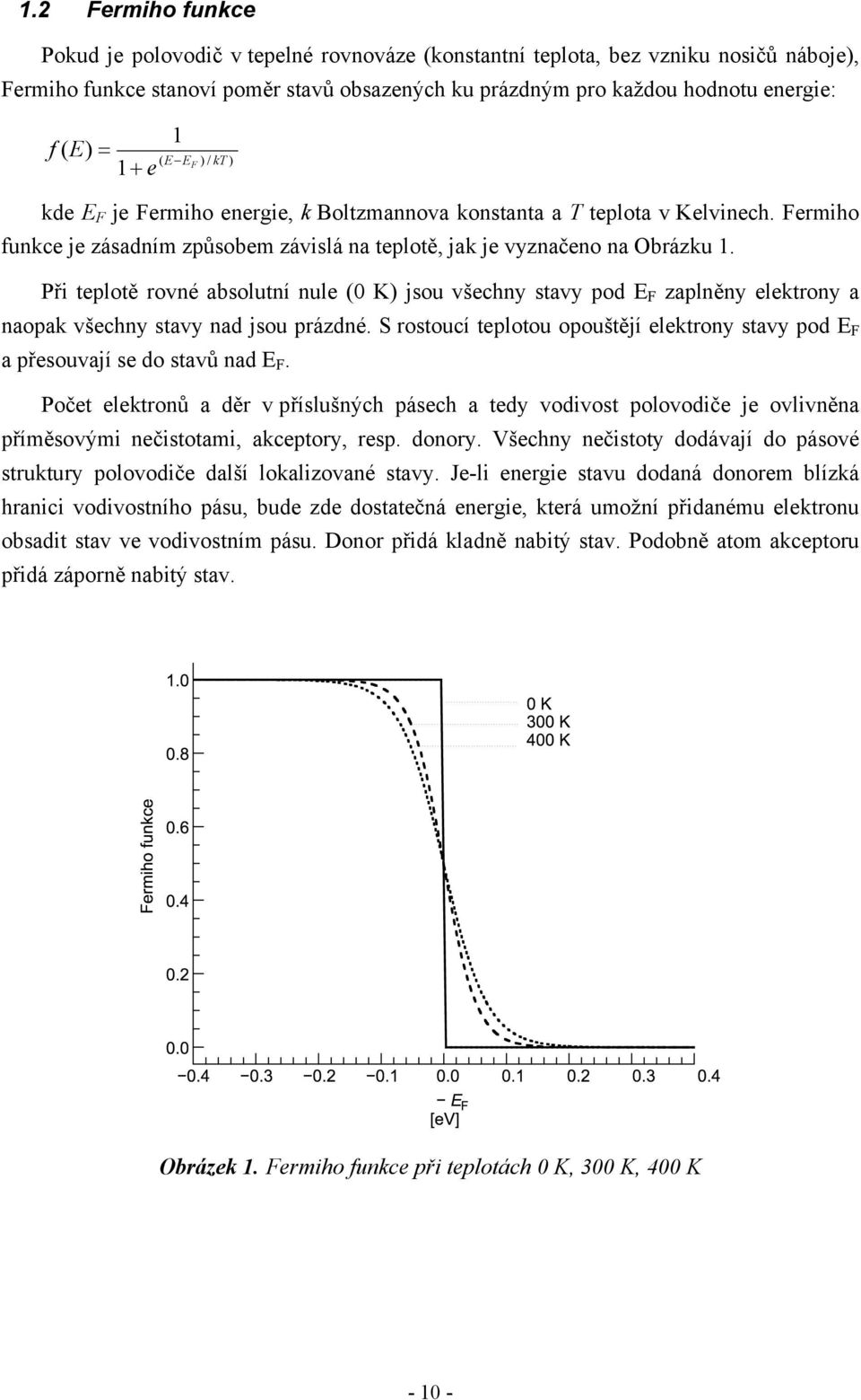 Při teplotě rovné absolutní nule (0 K) jsou všechny stavy pod E F zaplněny elektrony a naopak všechny stavy nad jsou prázdné.