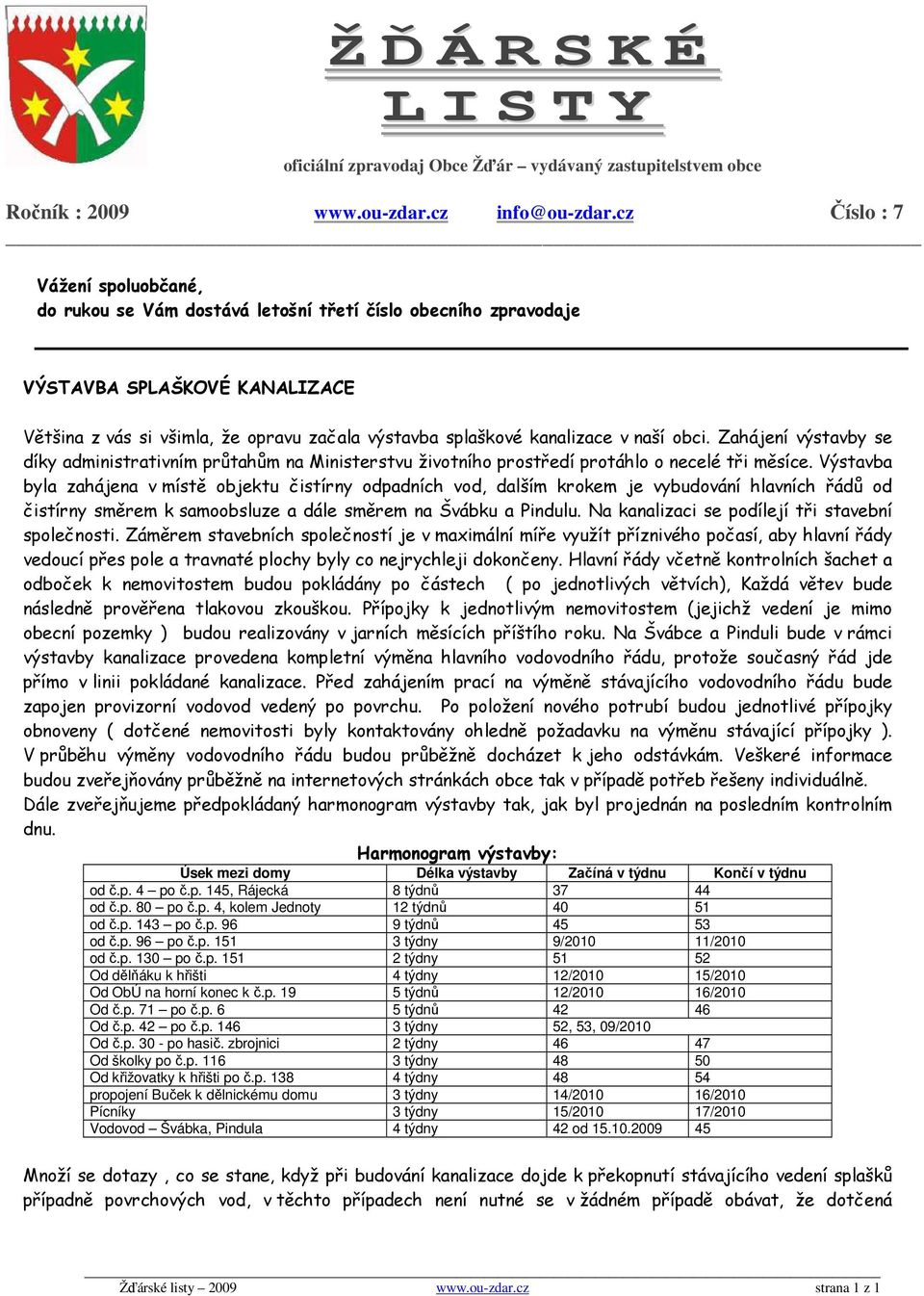 v naší obci. Zahájení výstavby se díky administrativním průtahům na Ministerstvu životního prostředí protáhlo o necelé tři měsíce.
