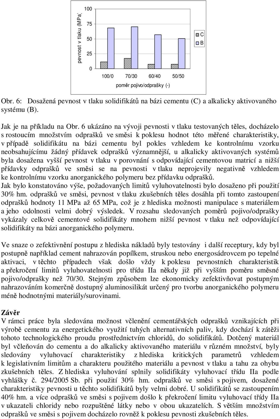 vzhledem ke kontrolnímu vzorku neobsahujícímu žádný pídavek odprašk významnjší, u alkalicky aktivovaných systém byla dosažena vyšší pevnost v tlaku v porovnání s odpovídající cementovou matricí a