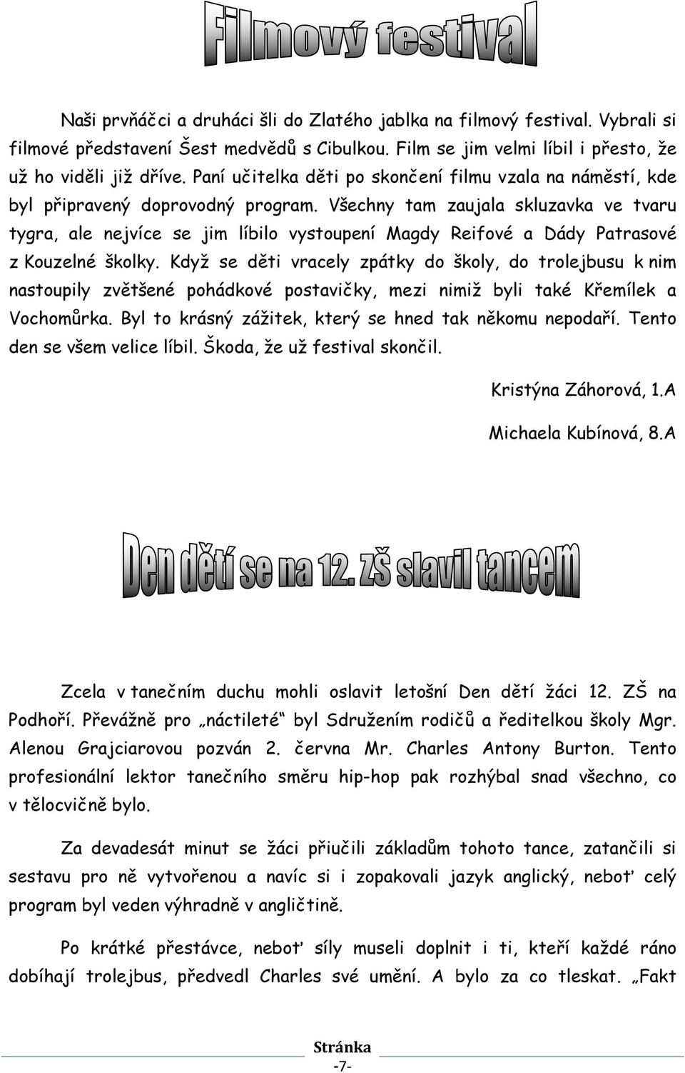 Všechny tam zaujala skluzavka ve tvaru tygra, ale nejvíce se jim líbilo vystoupení Magdy Reifové a Dády Patrasové z Kouzelné školky.