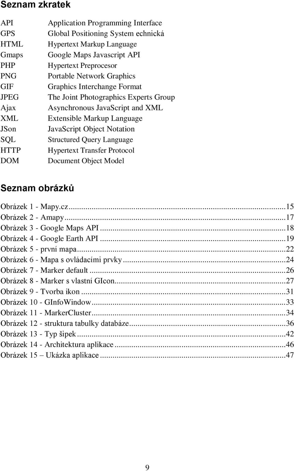Structured Query Language Hypertext Transfer Protocol Document Object Model Seznam obrázků Obrázek 1 - Mapy.cz... 15 Obrázek 2 - Amapy... 17 Obrázek 3 - Google Maps API.
