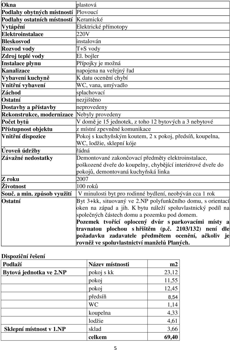 Dostavby a přístavby neprovedeny Rekonstrukce, modernizace Nebyly provedeny Počet bytů V domě je 15 jednotek, z toho 12 bytových a 3 nebytové Přístupnost objektu z místní zpevněné komunikace Vnitřní