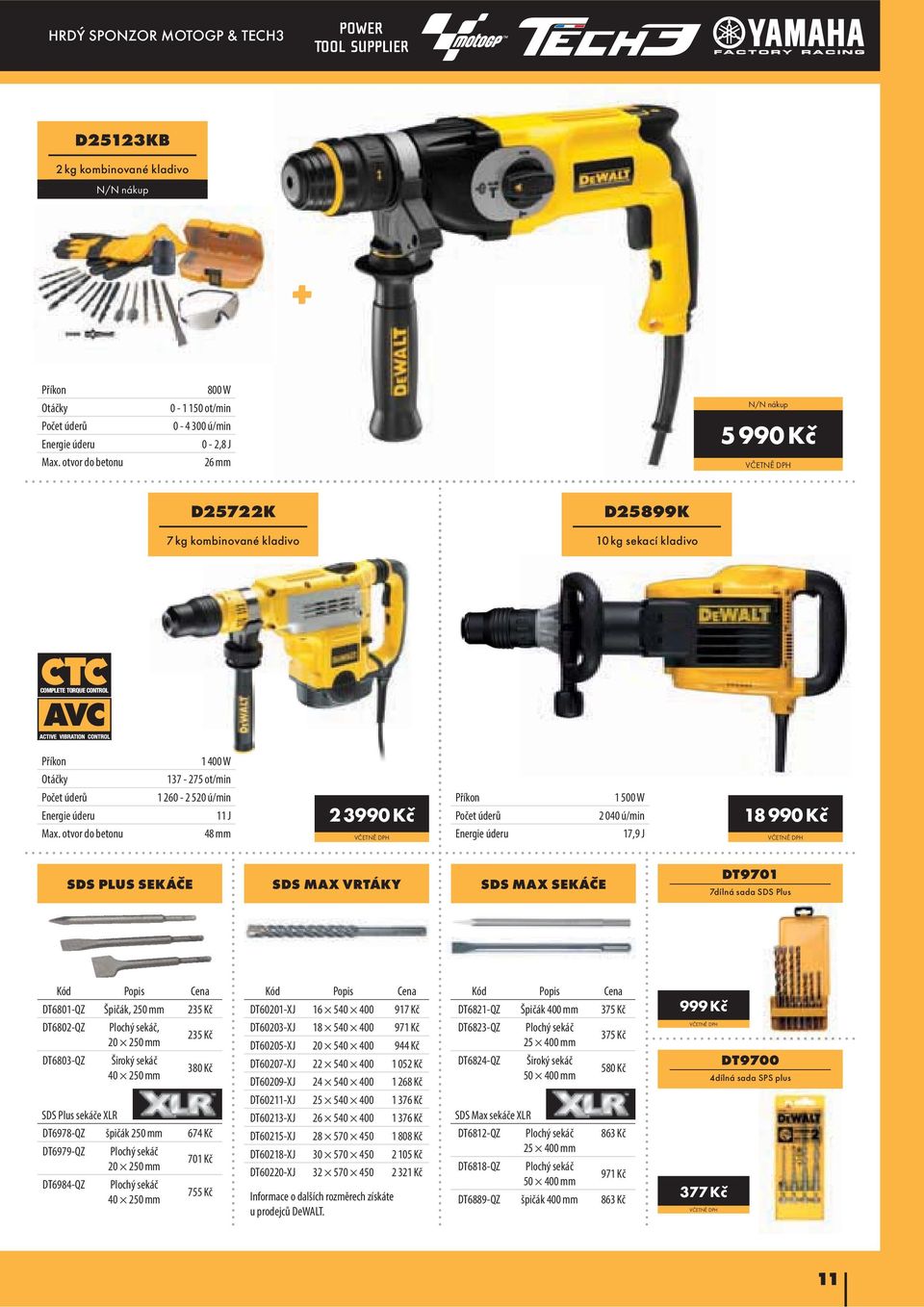 otvor do betonu 1 260-2 520 ú/min 11 J 48 mm 2 3990 Kč 1 500 W 2 040 ú/min 17,9 J 18 990 Kč SDS PLUS SEKÁČE SDS MAX VRTÁKY SDS MAX SEKÁČE DT9701 7dílná sada SDS Plus DT6801-QZ Špičák, 250 mm 235 Kč