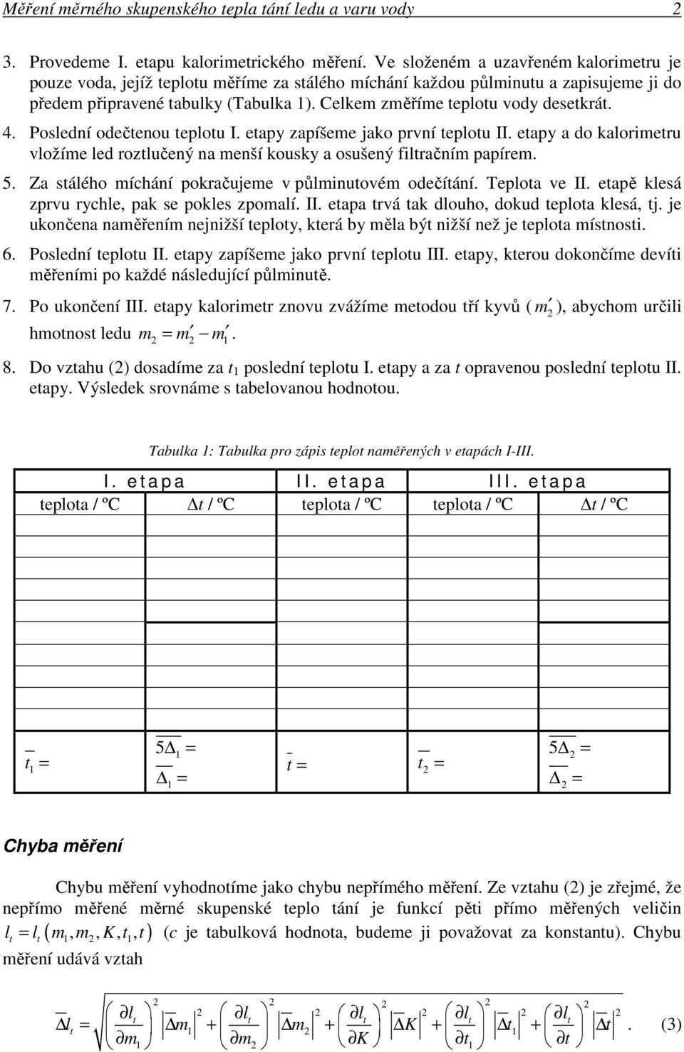 filrační papíre 5 Za sálého íchání pokračujee v půlinuové odečíání Teploa ve II eapě klesá zprvu rychle, pak se pokles zpoalí II eapa rvá ak dlouho, dokud eploa klesá, j je ukončena naěření nejnižší