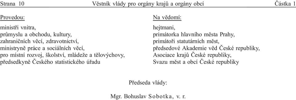 předsedkyně Českého statistického úřadu Na vědomí: hejtmani, primátorka hlavního města Prahy, primátoři statutárních měst,