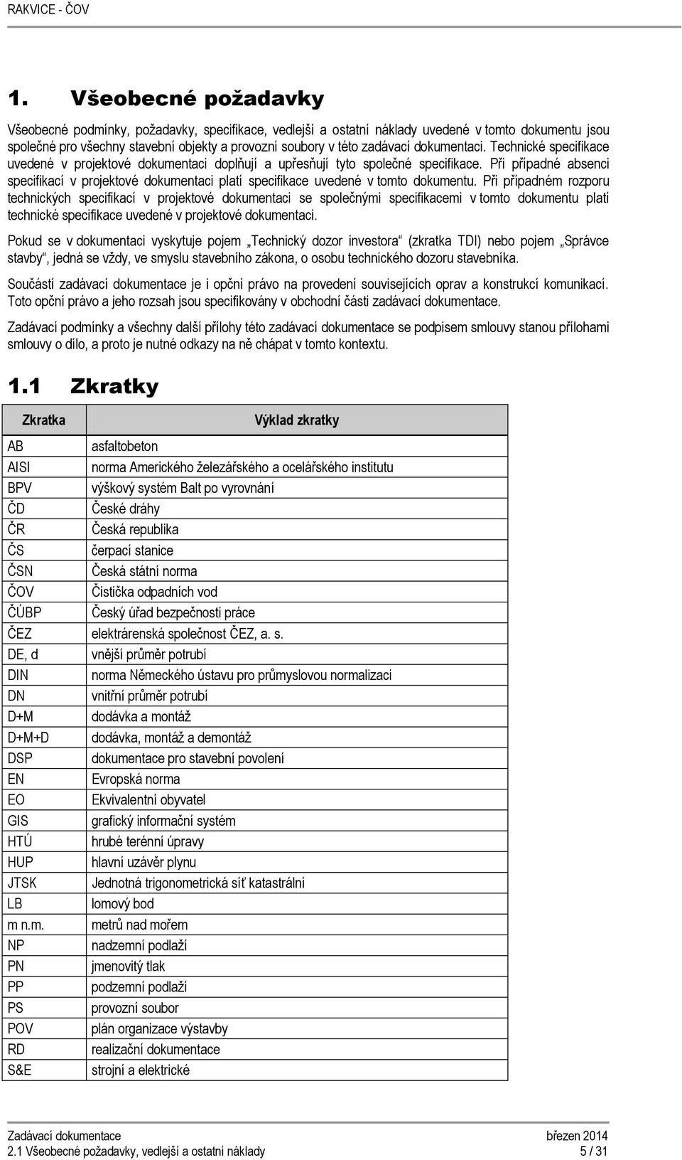 Při případné absenci specifikací v projektové dokumentaci platí specifikace uvedené v tomto dokumentu.