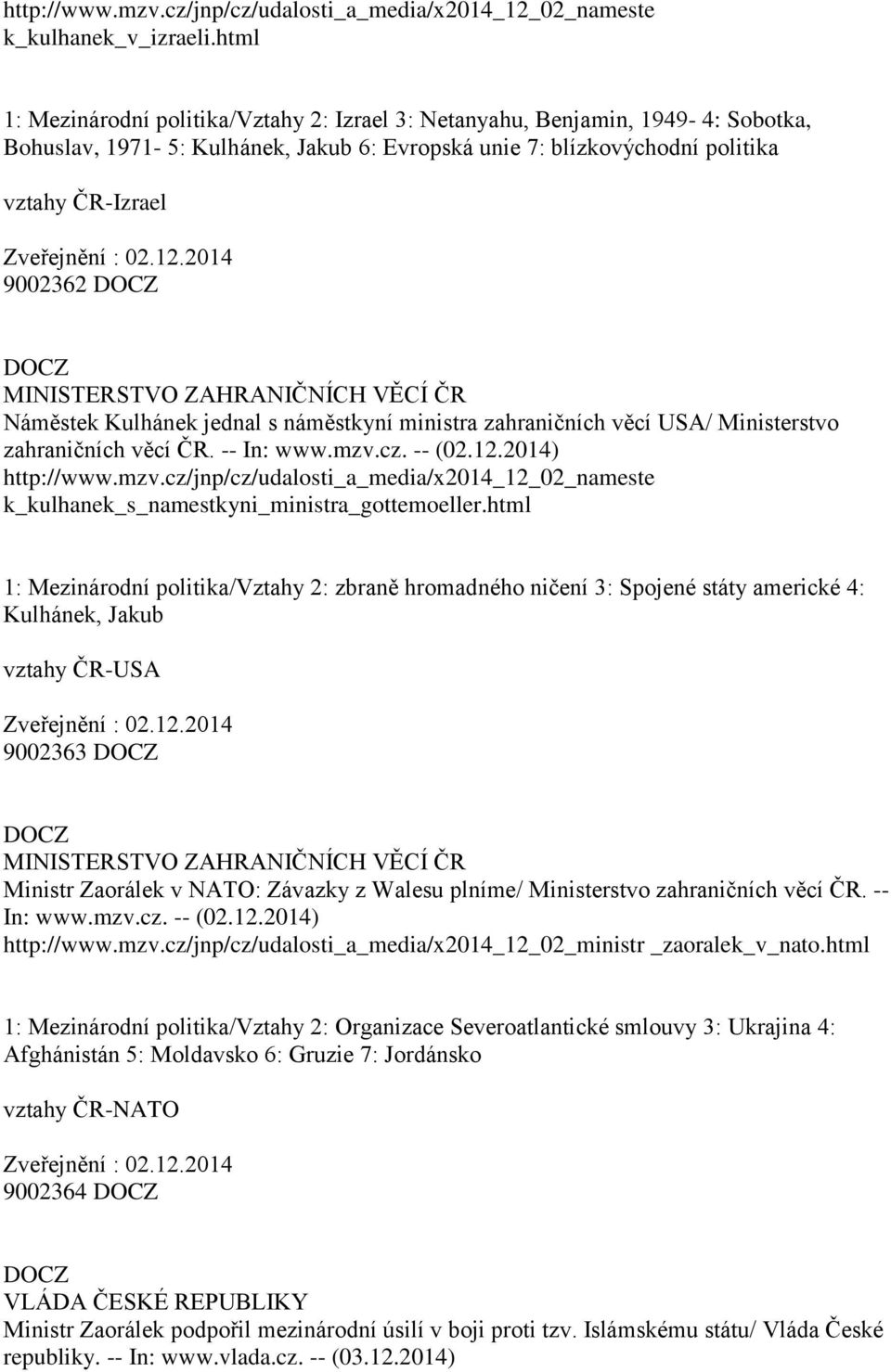 12.2014 9002362 Náměstek Kulhánek jednal s náměstkyní ministra zahraničních věcí USA/ Ministerstvo zahraničních věcí ČR. -- In: www.mzv.