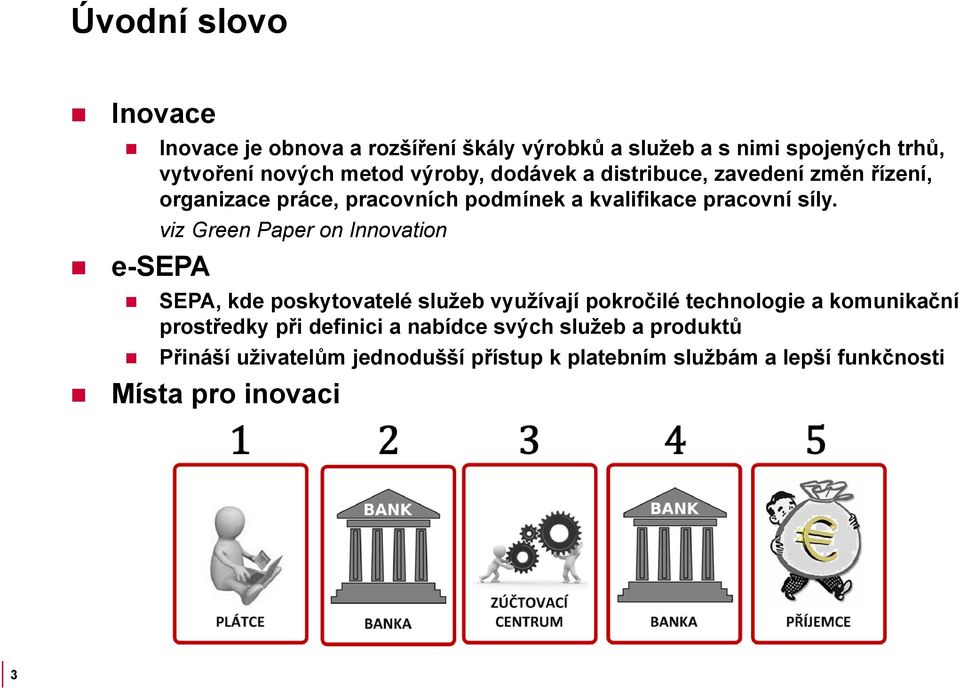 viz Green Paper on Innovation e-sepa SEPA, kde poskytovatelé služeb využívají pokročilé technologie a komunikační prostředky