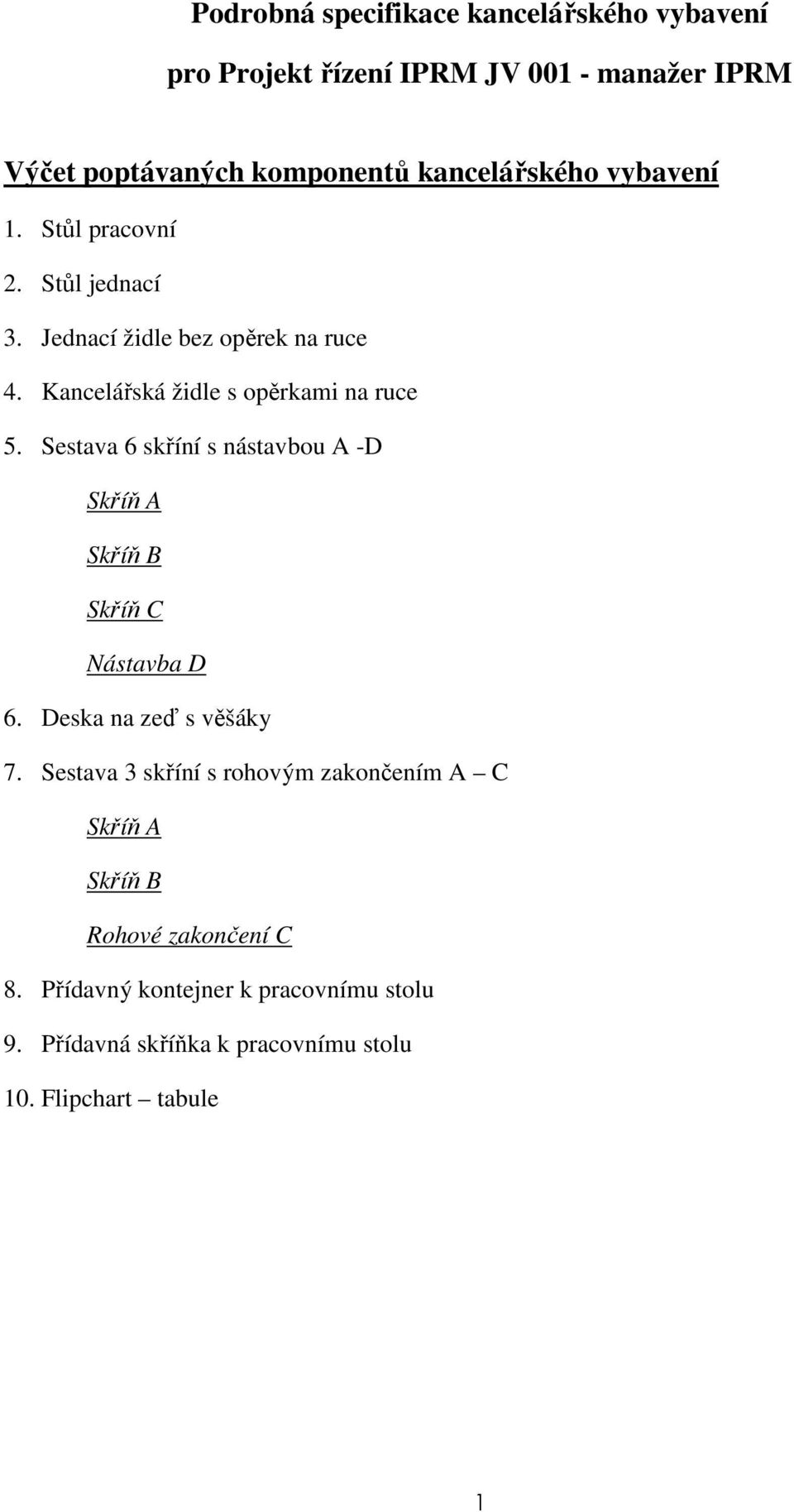 Sestava 6 skříní s nástavbou A -D Skříň A Skříň B Skříň C Nástavba D 6. Deska na zeď s věšáky 7.