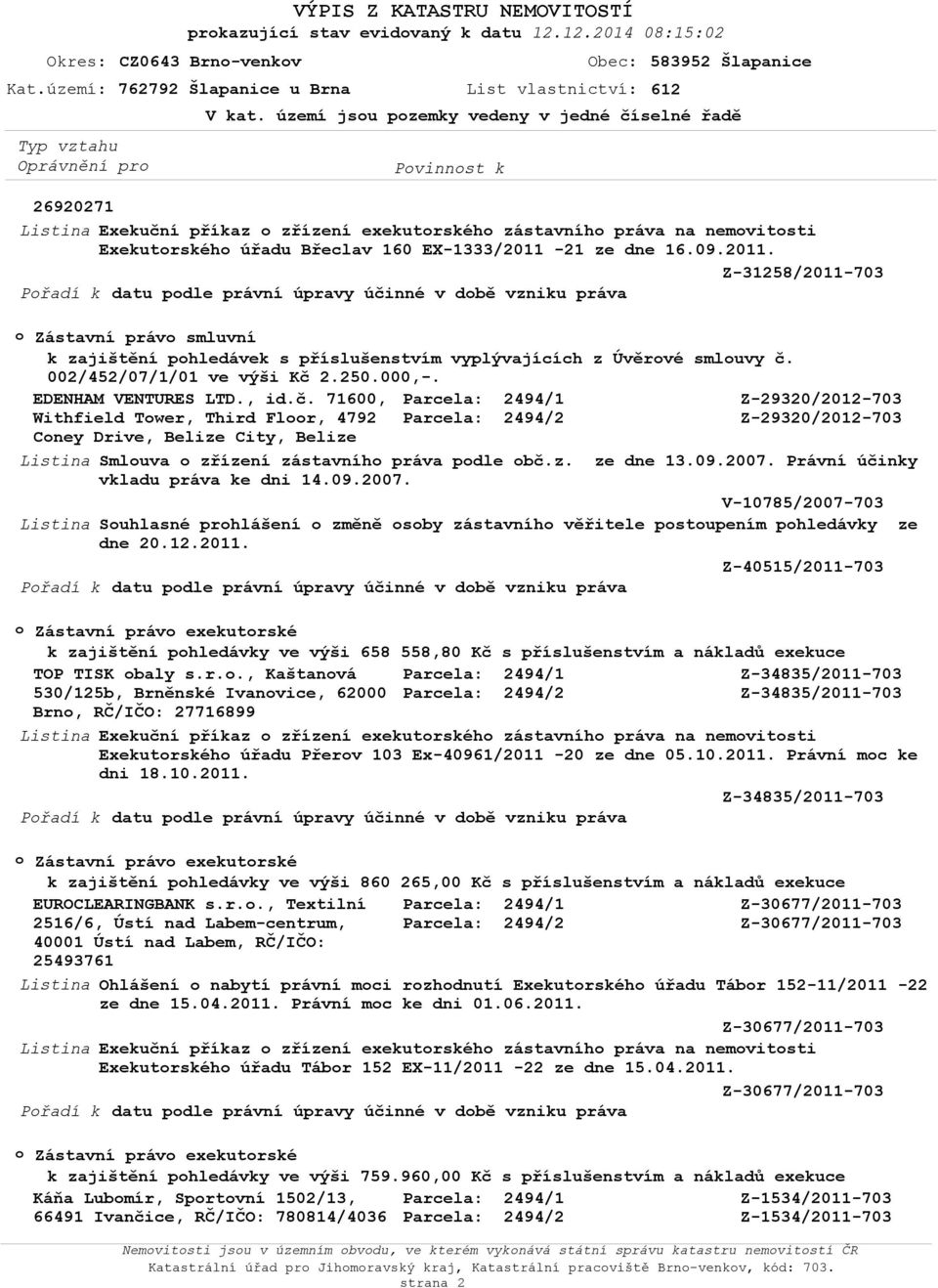 21 ze dne 16.09.2011. Z-31258/2011-703 Přadí k datu pdle právní úpravy účinné v dbě vzniku práva Zástavní práv smluvní k zajištění phledávek s příslušenstvím vyplývajících z Úvěrvé smluvy č.