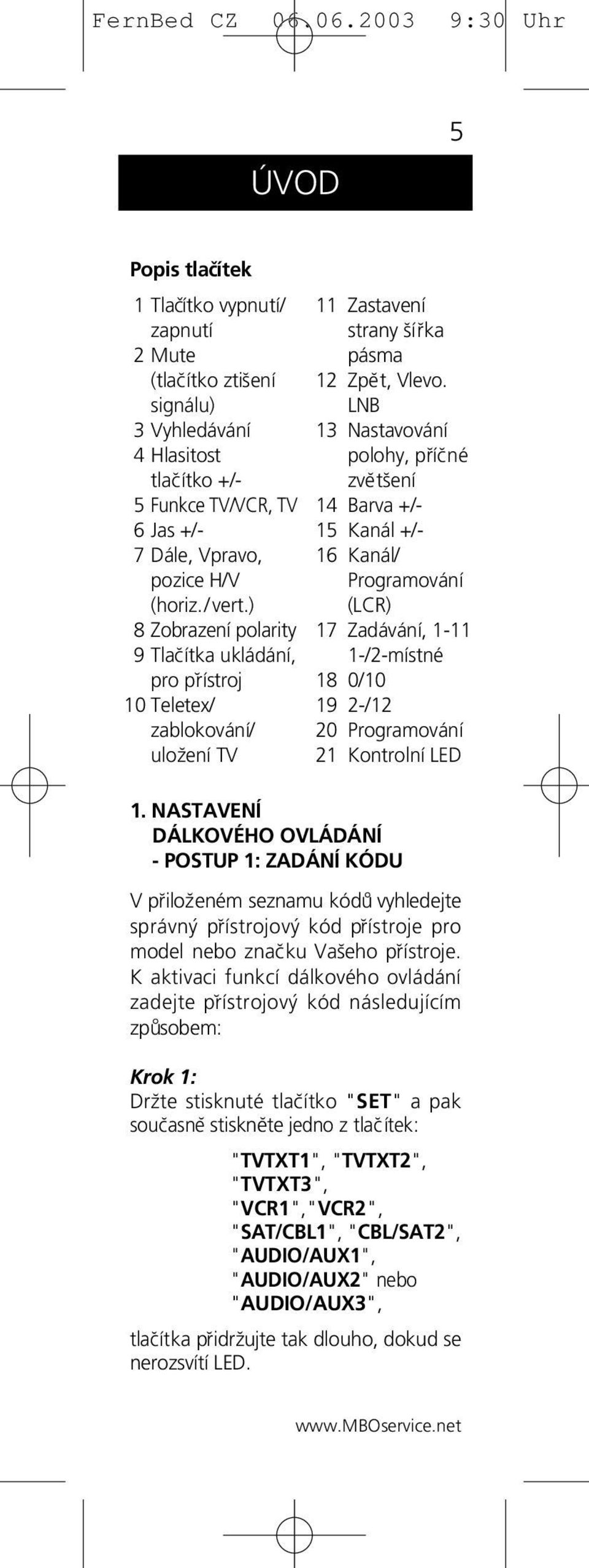 LNB 13 Nastavování polohy, p ríc né zvĕts ení 14 Barva +/- 15 Kanál +/- 16 Kanál/ Programování (LCR) 17 Zadávání, 1-11 1-/2-místné 18 0/10 19 2-/12 20 Programování 21 Kontrolní LED 1.