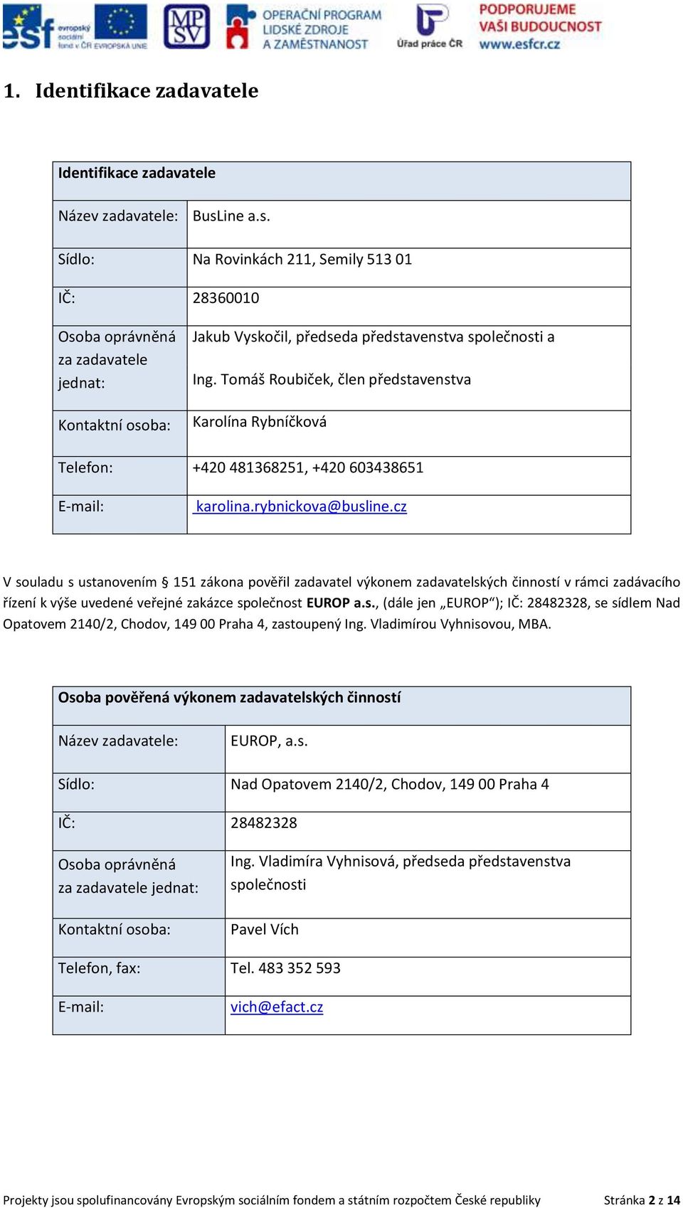 Tomáš Roubiček, člen představenstva Karolína Rybníčková Telefon: +420 481368251, +420 603438651 E-mail: karolina.rybnickova@busline.