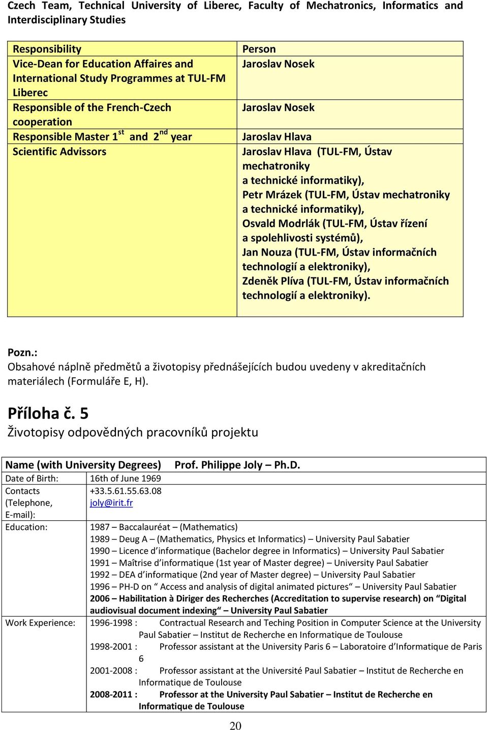 mechatroniky a technické informatiky), Petr Mrázek (TUL-FM, Ústav mechatroniky a technické informatiky), Osvald Modrlák (TUL-FM, Ústav řízení a spolehlivosti systémů), Jan Nouza (TUL-FM, Ústav