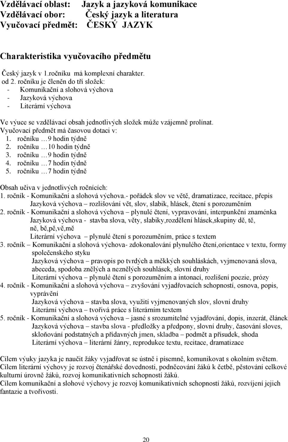 ročníku je členěn do tří složek: - Komunikační a slohová výchova - Jazyková výchova - Literární výchova Ve výuce se vzdělávací obsah jednotlivých složek může vzájemně prolínat.