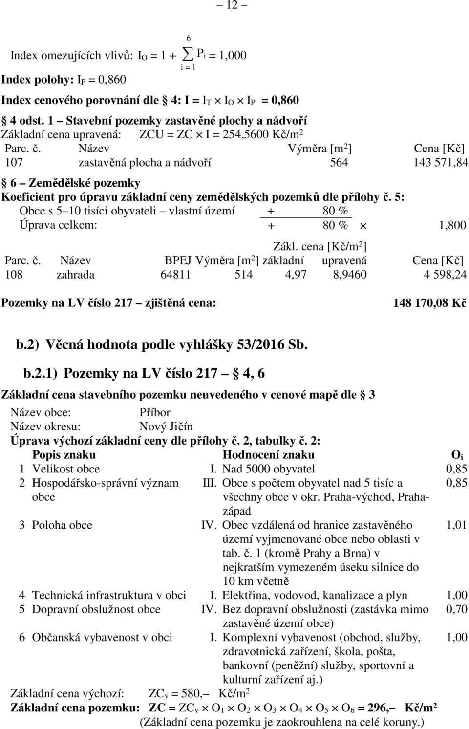 Název Výměra [m 2 ] Cena [Kč] 107 zastavěná plocha a nádvoří 564 143 571,84 6 Zemědělské pozemky Koeficient pro úpravu základní ceny zemědělských pozemků dle přílohy č.