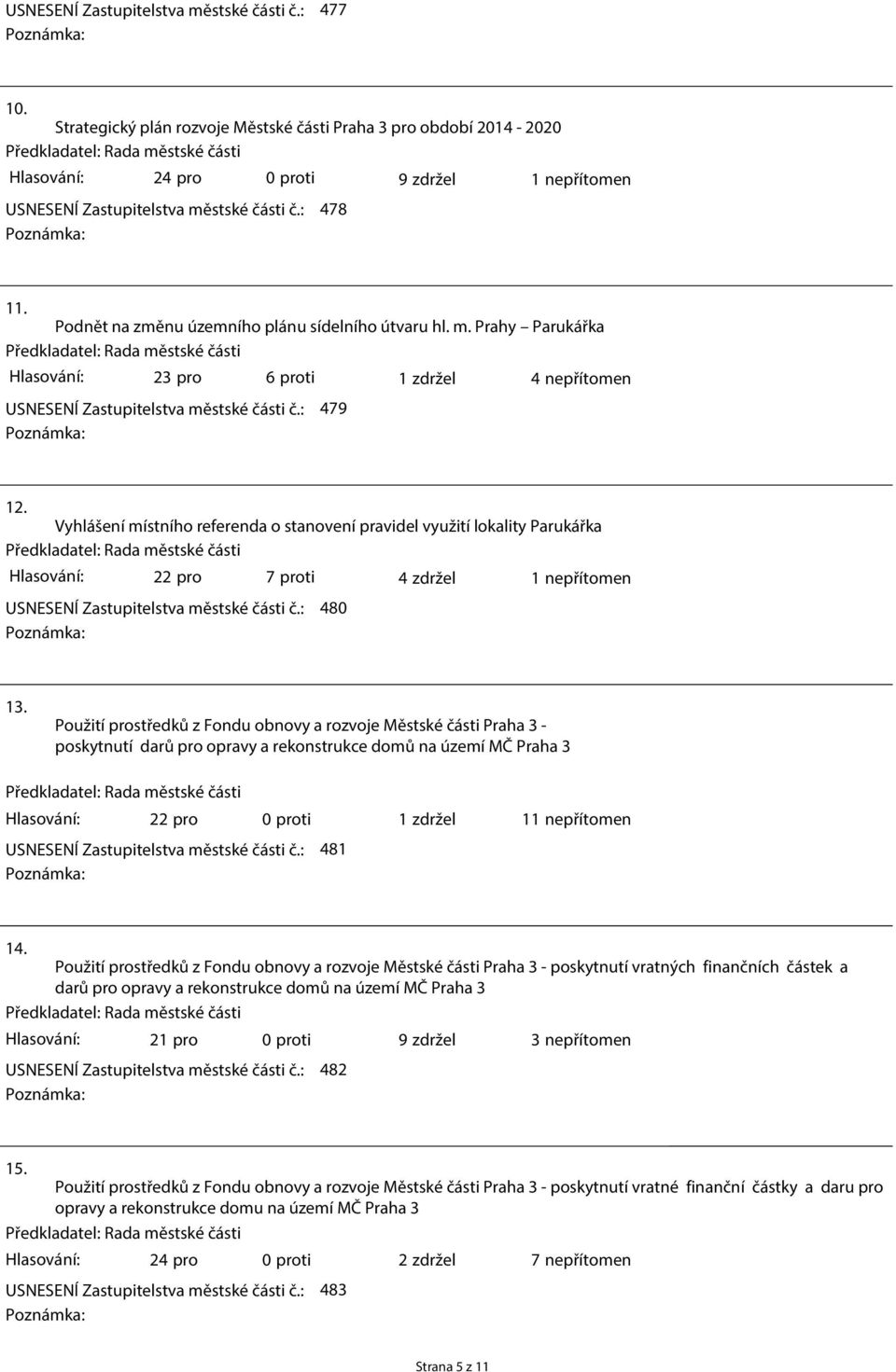 : 478 Poznámka: 11. Podnět na změnu územního plánu sídelního útvaru hl. m.