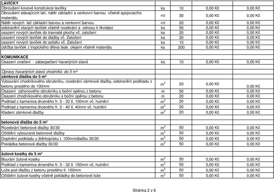 Založení ks 30 osazení nových laviček do asfaltu vč. Založení ks 10 údržba laviček z tropického dřeva teak.