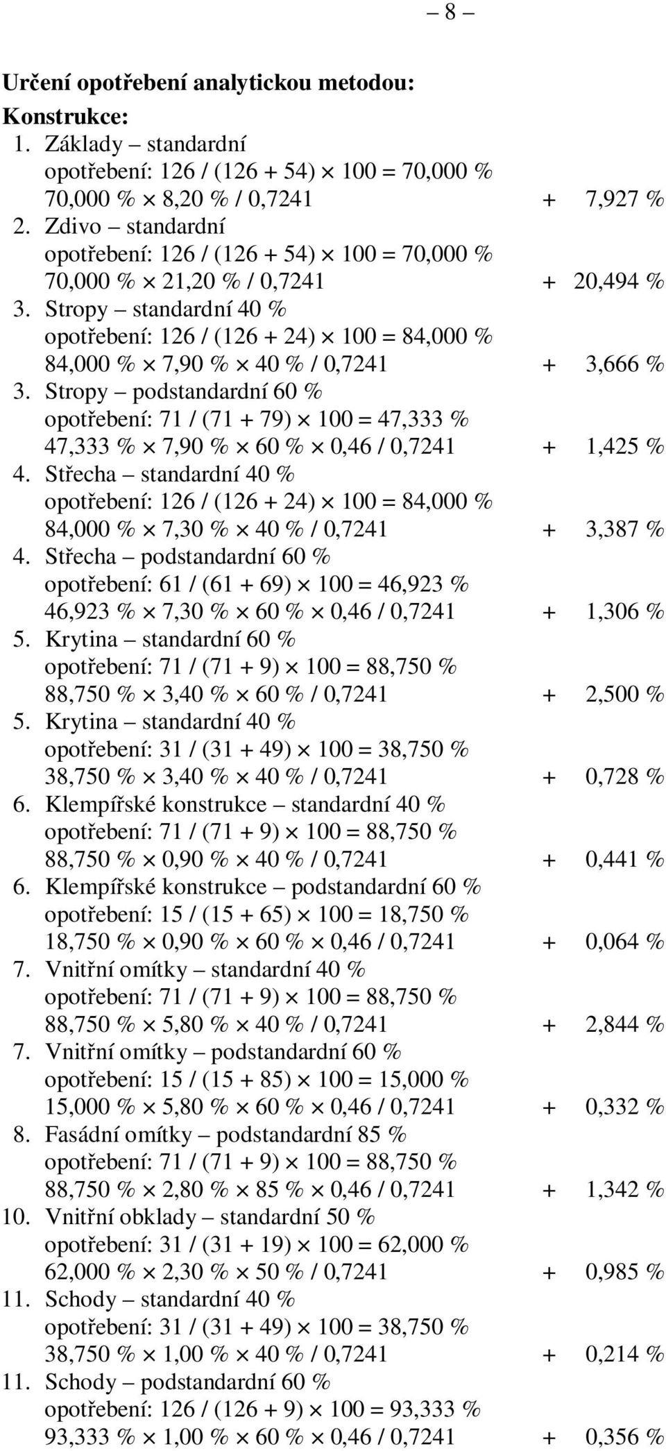 Stropy standardní 40 % opotřebení: 126 / (126 + 24) 100 = 84,000 % 84,000 % 7,90 % 40 % / 0,7241 + 3,666 % 3.