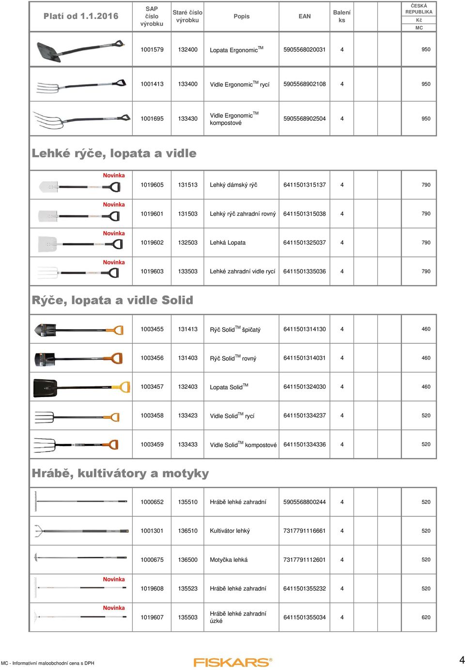 zahradní vidle rycí 6411501335036 4 790 Rýče, lopata a vidle Solid 1003455 131413 Rýč Solid TM špičatý 6411501314130 4 460 1003456 131403 Rýč Solid TM rovný 6411501314031 4 460 1003457 132403 Lopata