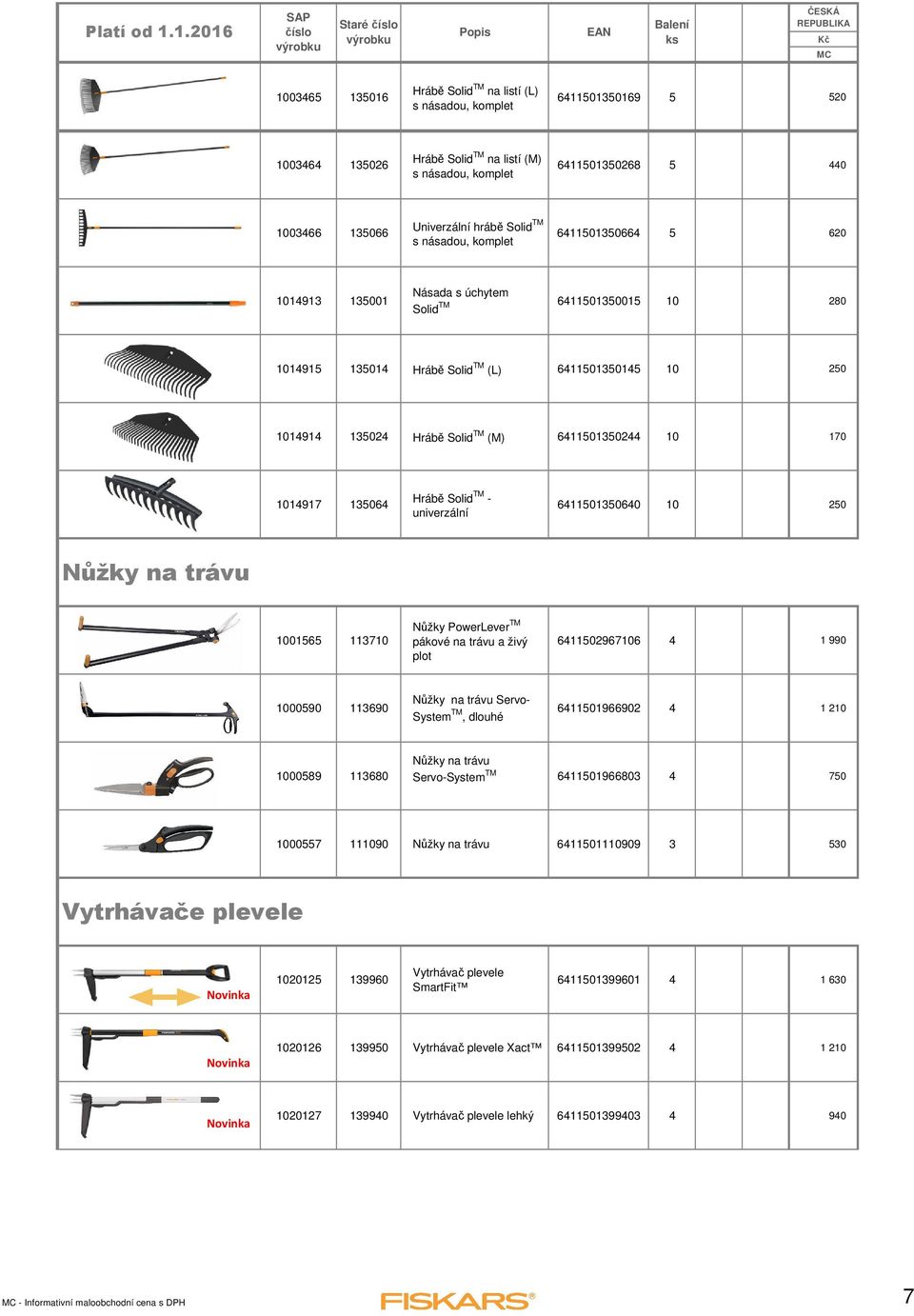 TM (M) 6411501350244 10 170 1014917 135064 Hrábě Solid TM - univerzální 6411501350640 10 250 Nůžky na trávu 1001565 113710 Nůžky PowerLever TM pákové na trávu a živý plot 6411502967106 4 1 990