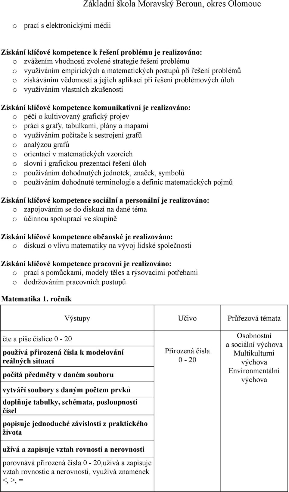 grafický projev o prácí s grafy, tabulkami, plány a mapami o využíváním počítače k sestrojení grafů o analýzou grafů o orientací v matematických vzorcích o slovní i grafickou prezentací řešení úloh o