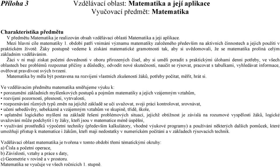 Žáky postupně vedeme k získání matematické gramotnosti tak, aby si uvědomovali, že se matematika prolíná celým základním vzděláváním.