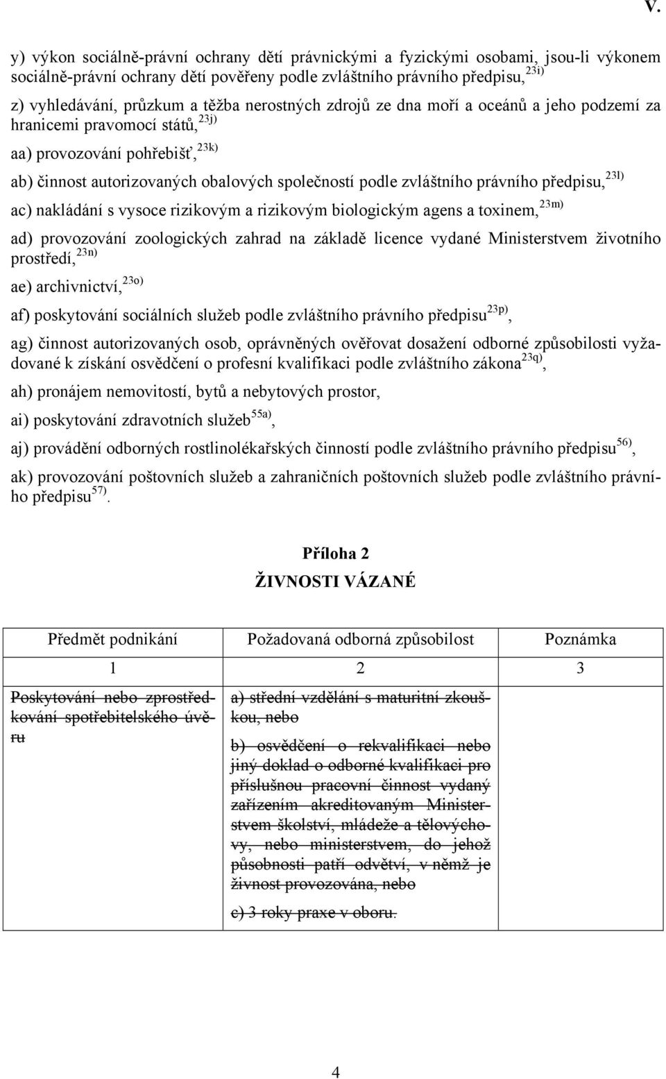 předpisu, 23l) ac) nakládání s vysoce rizikovým a rizikovým biologickým agens a toxinem, 23m) ad) provozování zoologických zahrad na základě licence vydané Ministerstvem životního prostředí, 23n) ae)