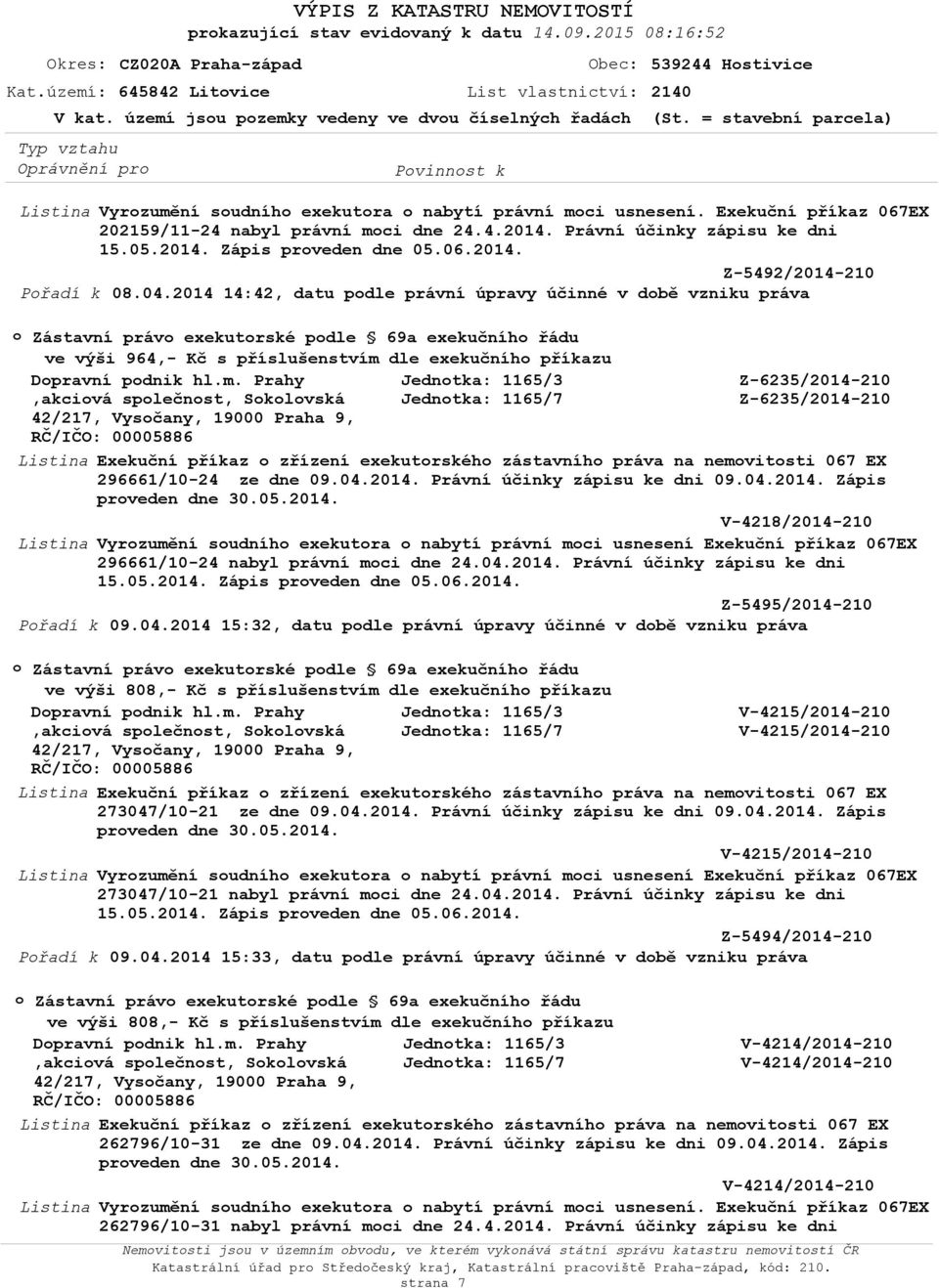 06.2014. Z-5492/2014-210 Přadí k 08.04.