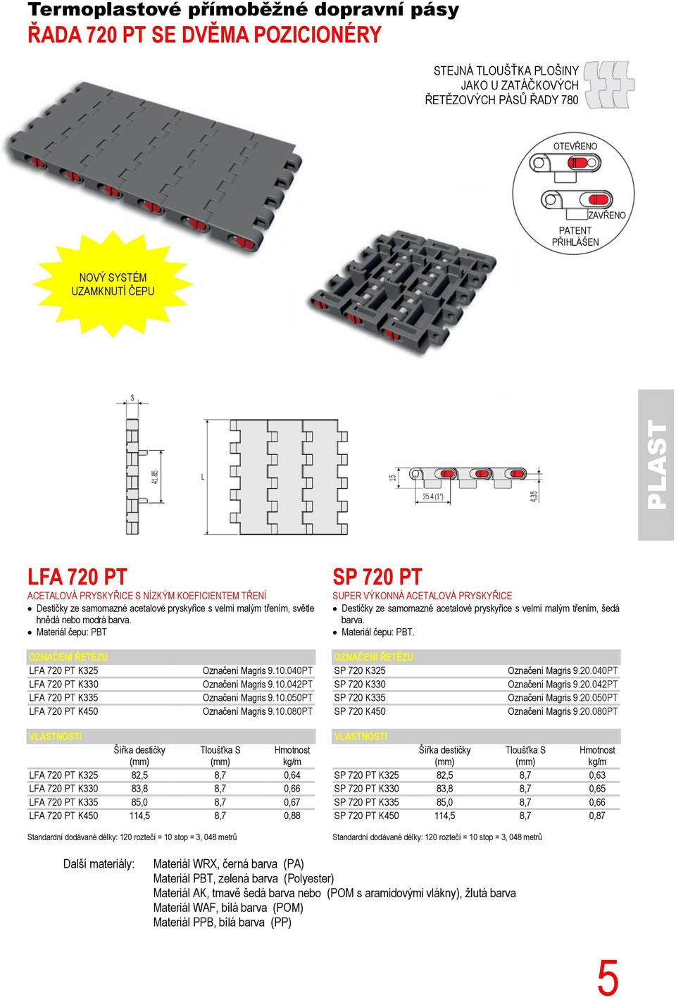 Materiál čepu: PBT SP 720 PT SUPER VÝKONNÁ ACETALOVÁ PRYSKYŘICE Destičky ze samomazné acetalové pryskyřice s velmi malým třením, šedá barva. Materiál čepu: PBT.