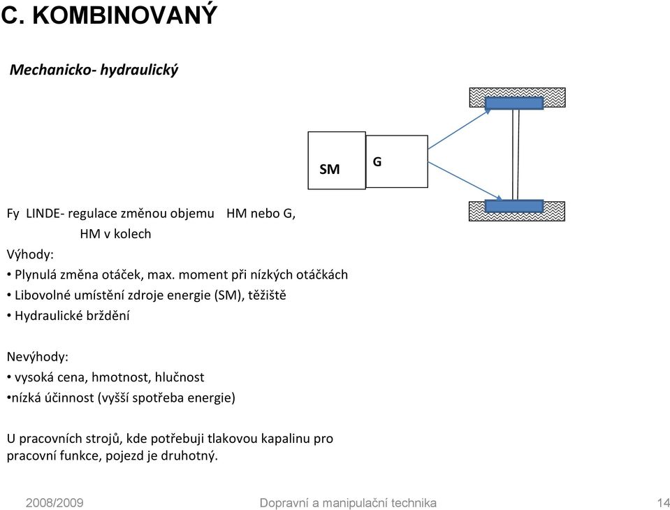 moment při nízkých otáčkách Libovolné umístění zdroje energie (SM), těžiště Hydraulické brždění