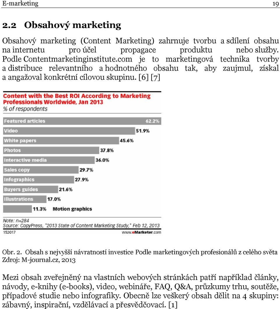 [6] [7] Obr. 2. Obsah s nejvyšší návratností investice Podle marketingových profesionálů z celého světa Zdroj: M-journal.