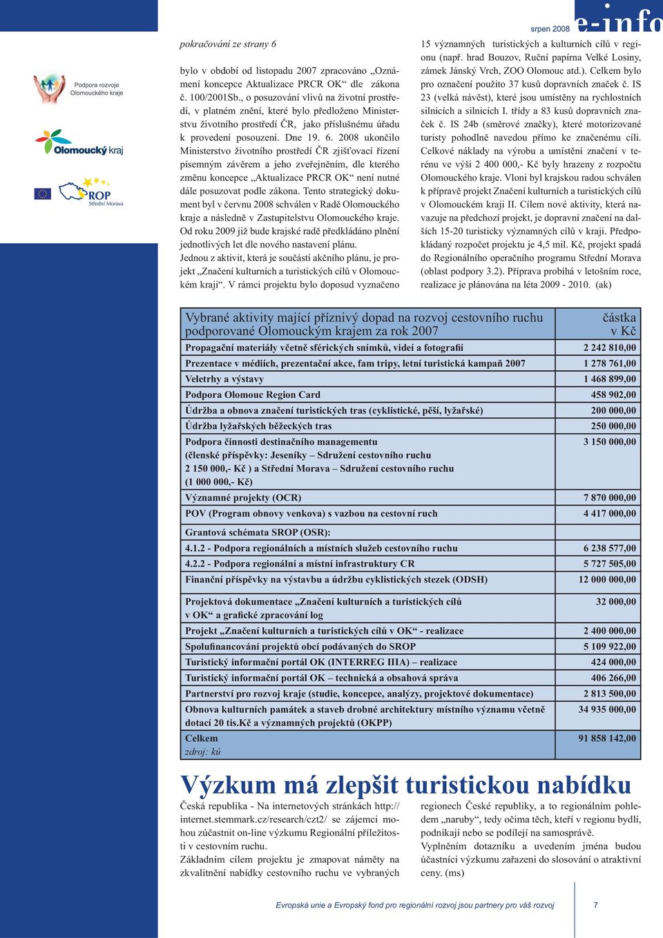 2008 ukončilo Ministerstvo životního prostředí ČR zjišťovací řízení písemným závěrem a jeho zveřejněním, dle kterého změnu koncepce Aktualizace PRCR OK není nutné dále posuzovat podle zákona.