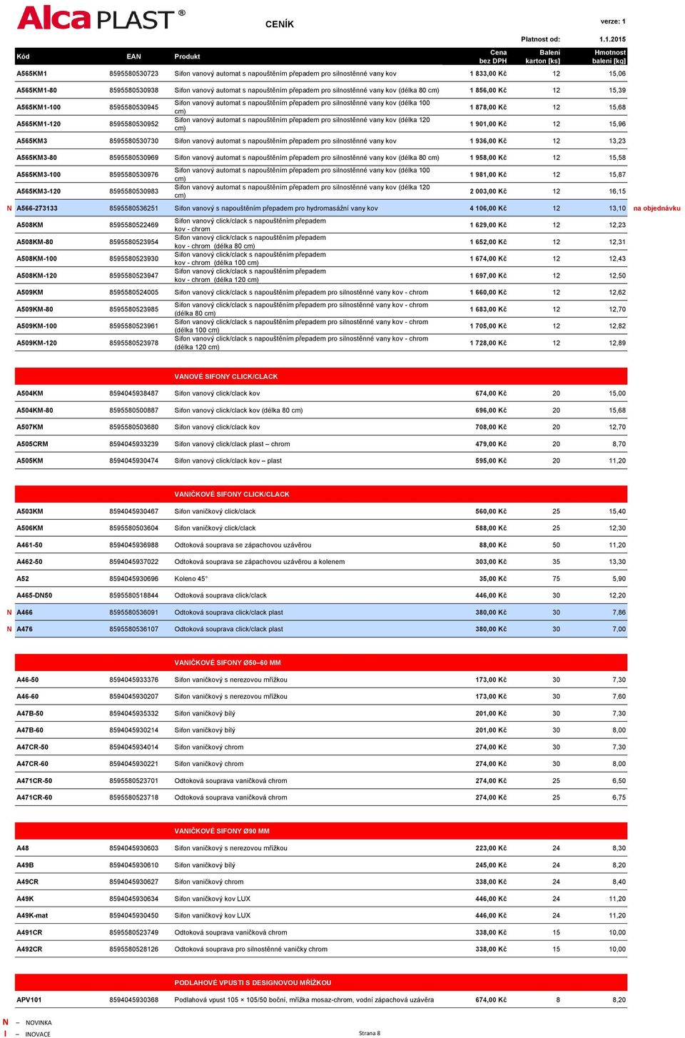 napouštěním přepadem pro silnostěnné vany kov (délka 120 1 878,00 Kč 12 15,68 1 901,00 Kč 12 15,96 A565KM3 8595580530730 Sifon vanový automat s napouštěním přepadem pro silnostěnné vany kov 1 936,00