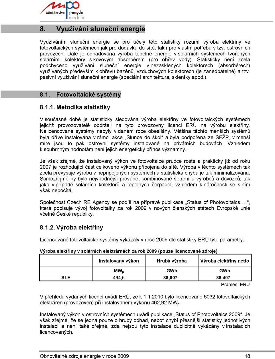 Statisticky není zcela podchyceno využívání sluneční energie v nezasklených kolektorech (absorbérech) využívaných především k ohřevu bazénů, vzduchových kolektorech (je zanedbatelné) a tzv.