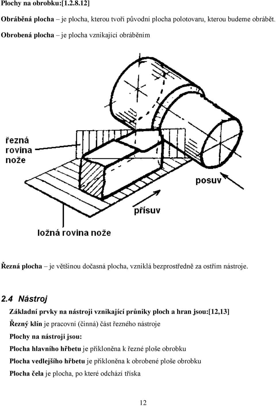 4 Nástroj Základní prvky na nástroji vznikající průniky ploch a hran jsou:[12,13] Řezný klín je pracovní (činná) část řezného nástroje Plochy na