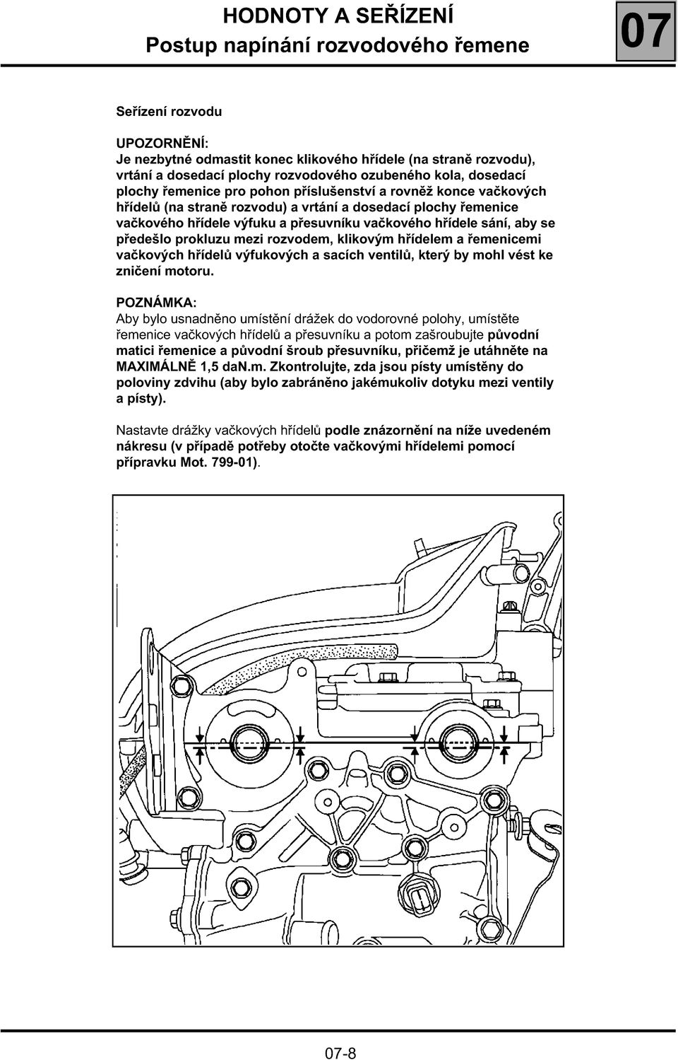 sání, aby se předešlo prokluzu mezi rozvodem, klikovým hřídelem a řemenicemi vačkových hřídelů výfukových a sacích ventilů, který by mohl vést ke zničení motoru.