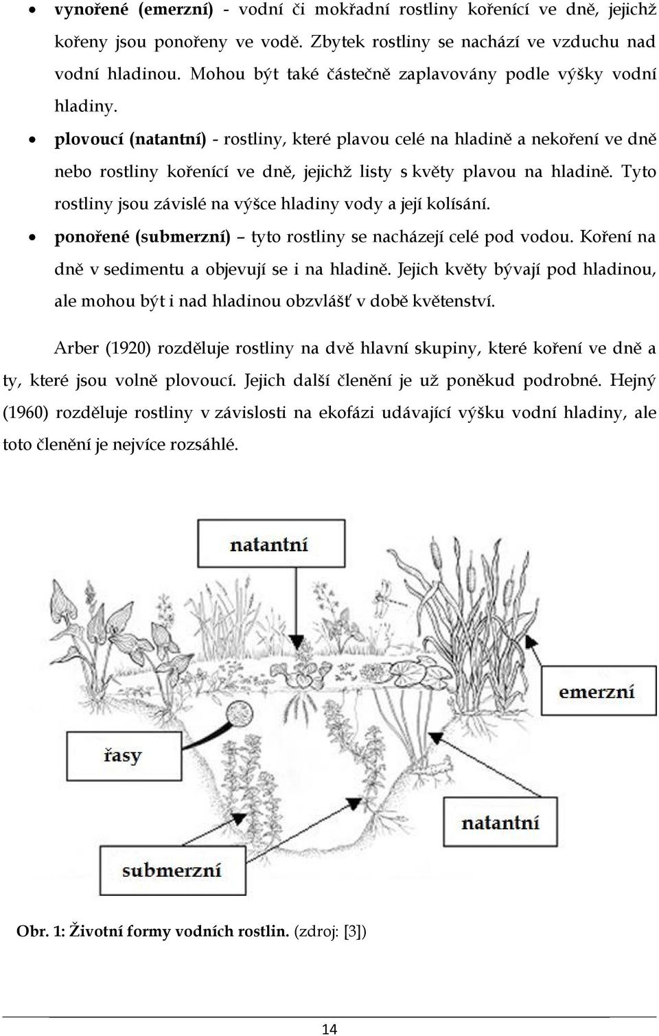 plovoucí (natantní) - rostliny, které plavou celé na hladině a nekoření ve dně nebo rostliny kořenící ve dně, jejichž listy s květy plavou na hladině.