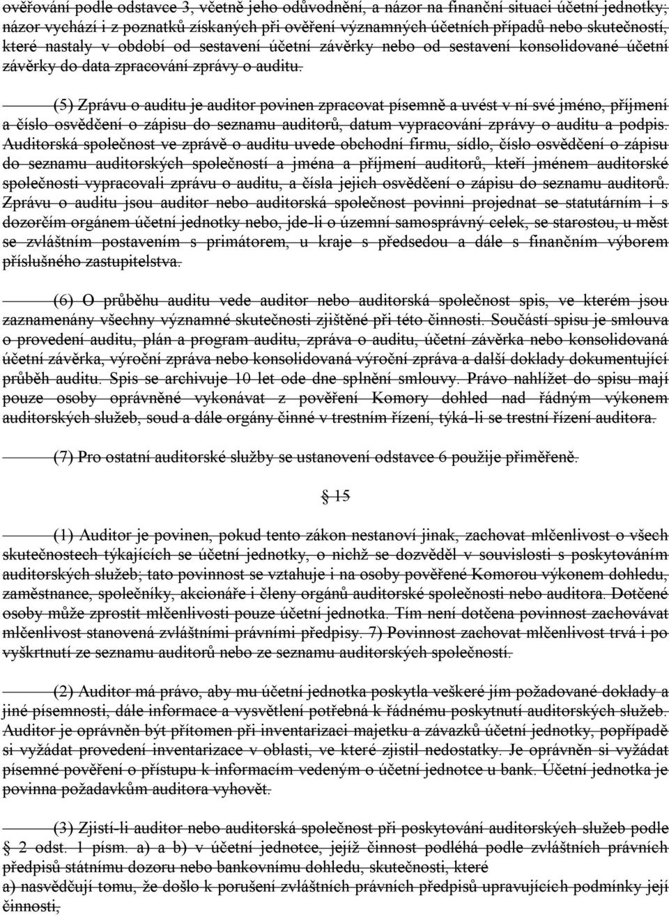 (5) Zprávu o auditu je auditor povinen zpracovat písemně a uvést v ní své jméno, příjmení a číslo osvědčení o zápisu do seznamu auditorů, datum vypracování zprávy o auditu a podpis.