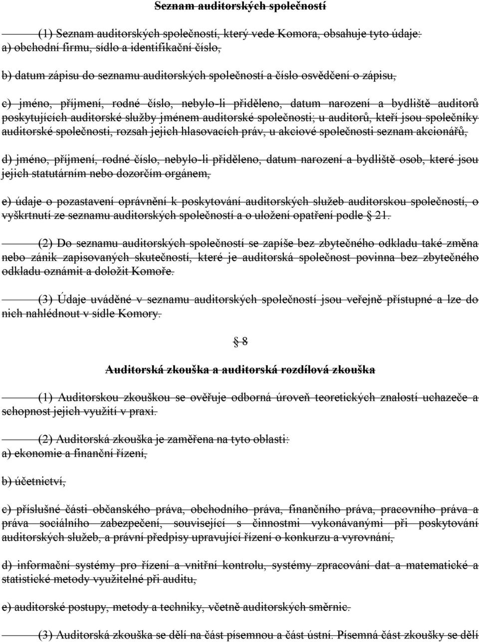 auditorů, kteří jsou společníky auditorské společnosti, rozsah jejich hlasovacích práv, u akciové společnosti seznam akcionářů, d) jméno, příjmení, rodné číslo, nebylo-li přiděleno, datum narození a