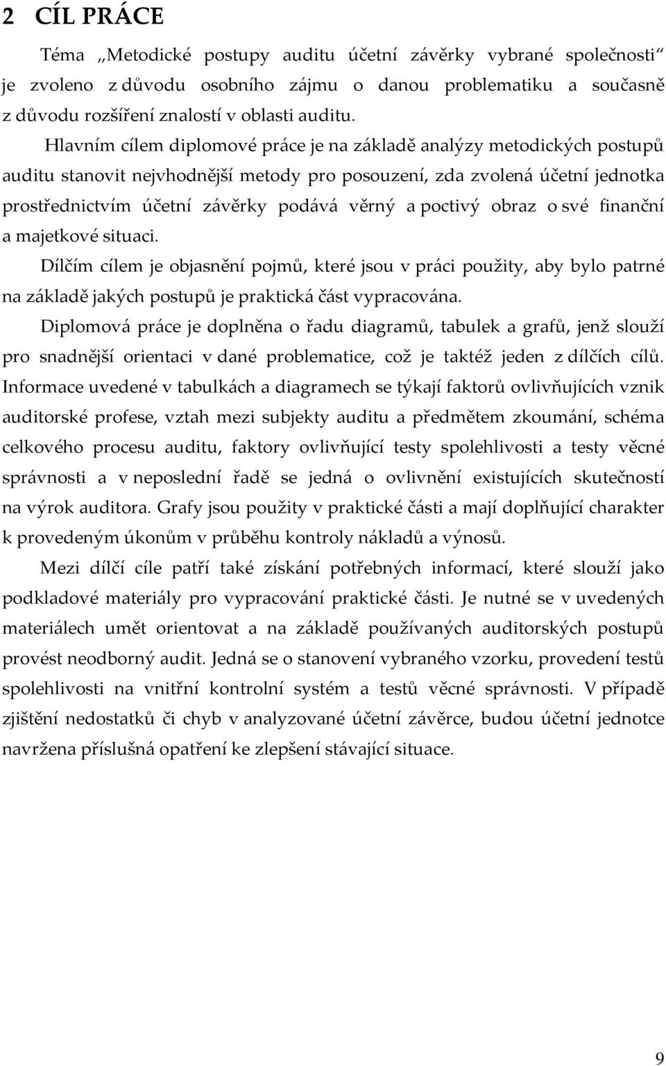 poctivý obraz o své finanční a majetkové situaci. Dílčím cílem je objasnění pojmů, které jsou v práci použity, aby bylo patrné na základě jakých postupů je praktická část vypracována.