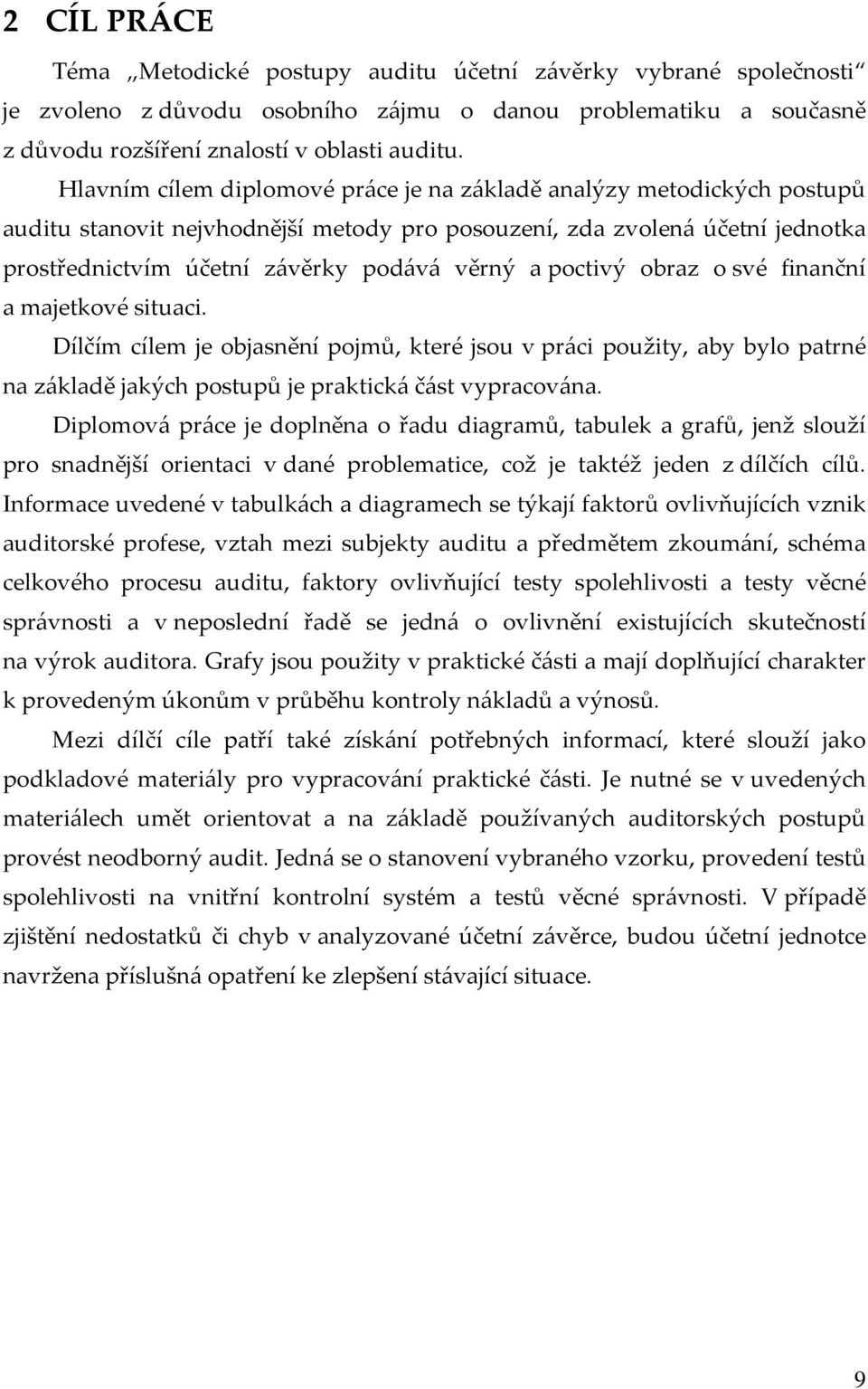 poctivý obraz o své finanční a majetkové situaci. Dílčím cílem je objasnění pojmů, které jsou v práci použity, aby bylo patrné na základě jakých postupů je praktická část vypracována.