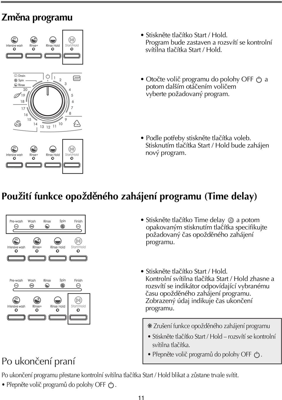 Pouûití funkce opoûdïného zahájení programu (Time delay) StisknÏte tlaëítko Time delay a potom opakovan m stisknutím tlaëítka specifikujte poûadovan Ëas opoûdïného zahájení programu.